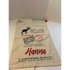 Santa Christmas tote Sack bag Custom name “Hanna” 20x18”